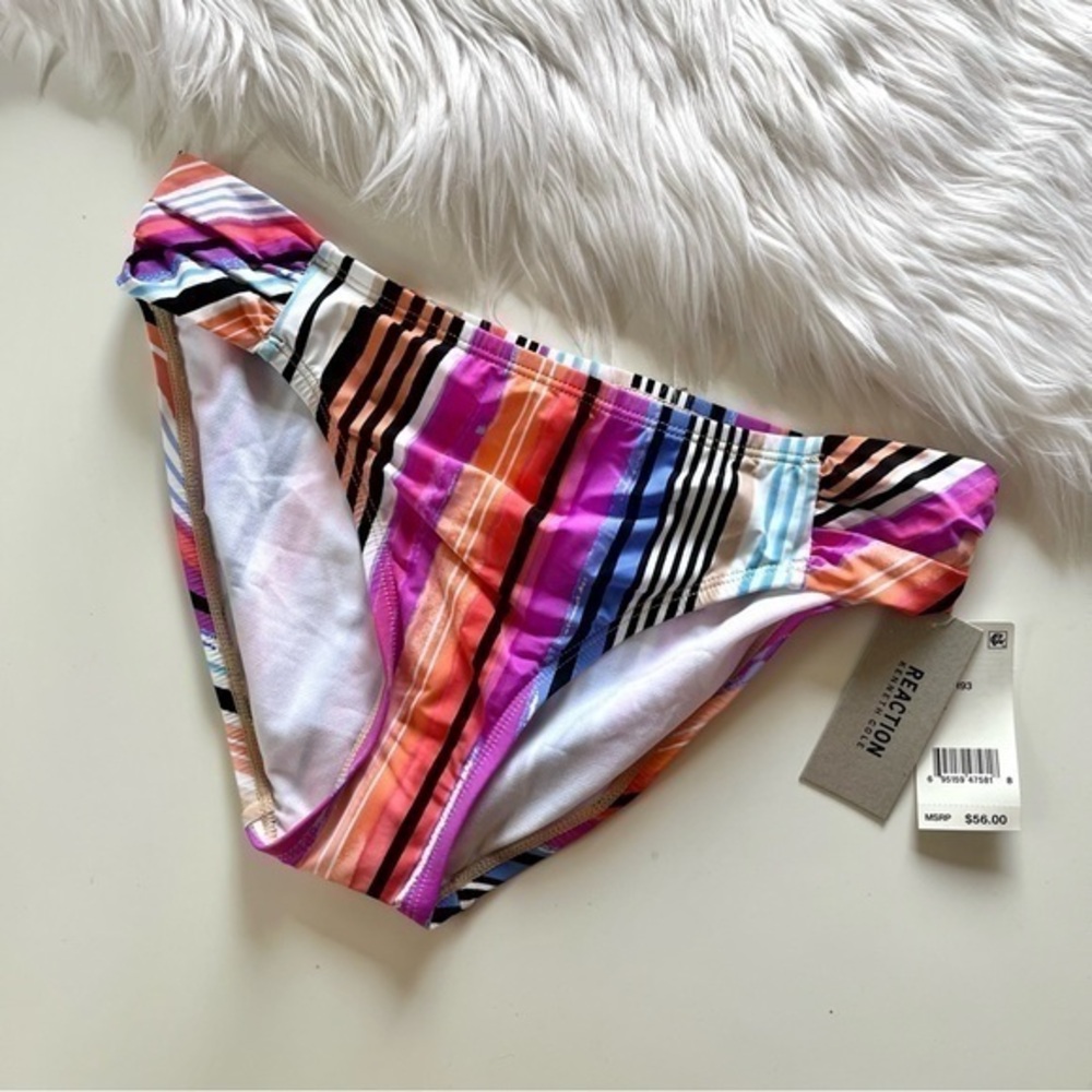 Kenneth Cole Reaction Bright Pink Orange Striped Bikini Swim Bottoms
